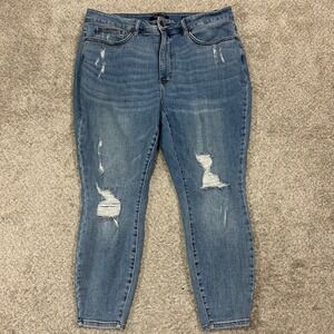 Judy Blue Control Top Skinny Jeans 22W Blue Distressed Ripped Denim 26" Inseam